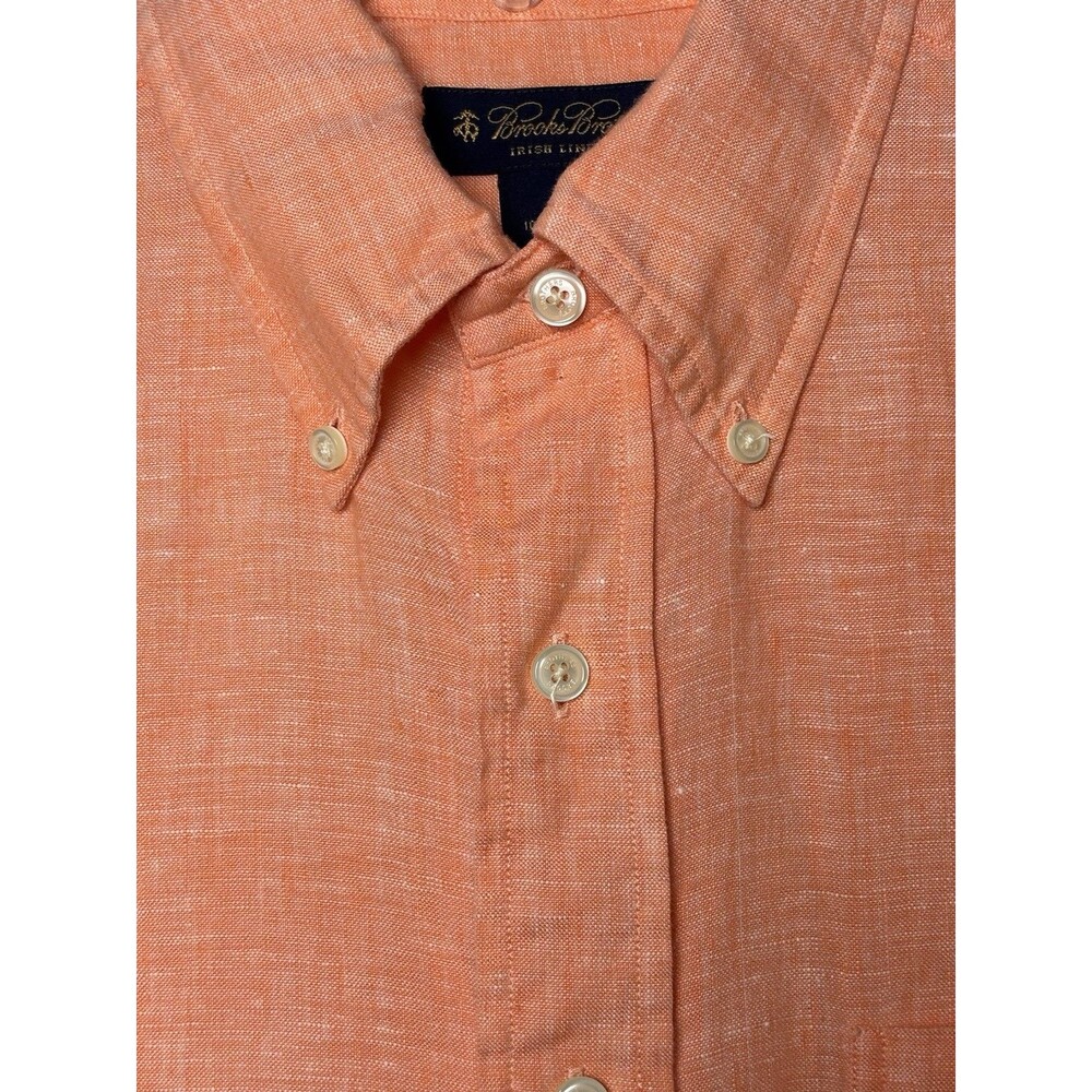 Brooks Brothers Orange Men’s M Irish Linen Short Slv Button Shirt - Picture 3 of 6